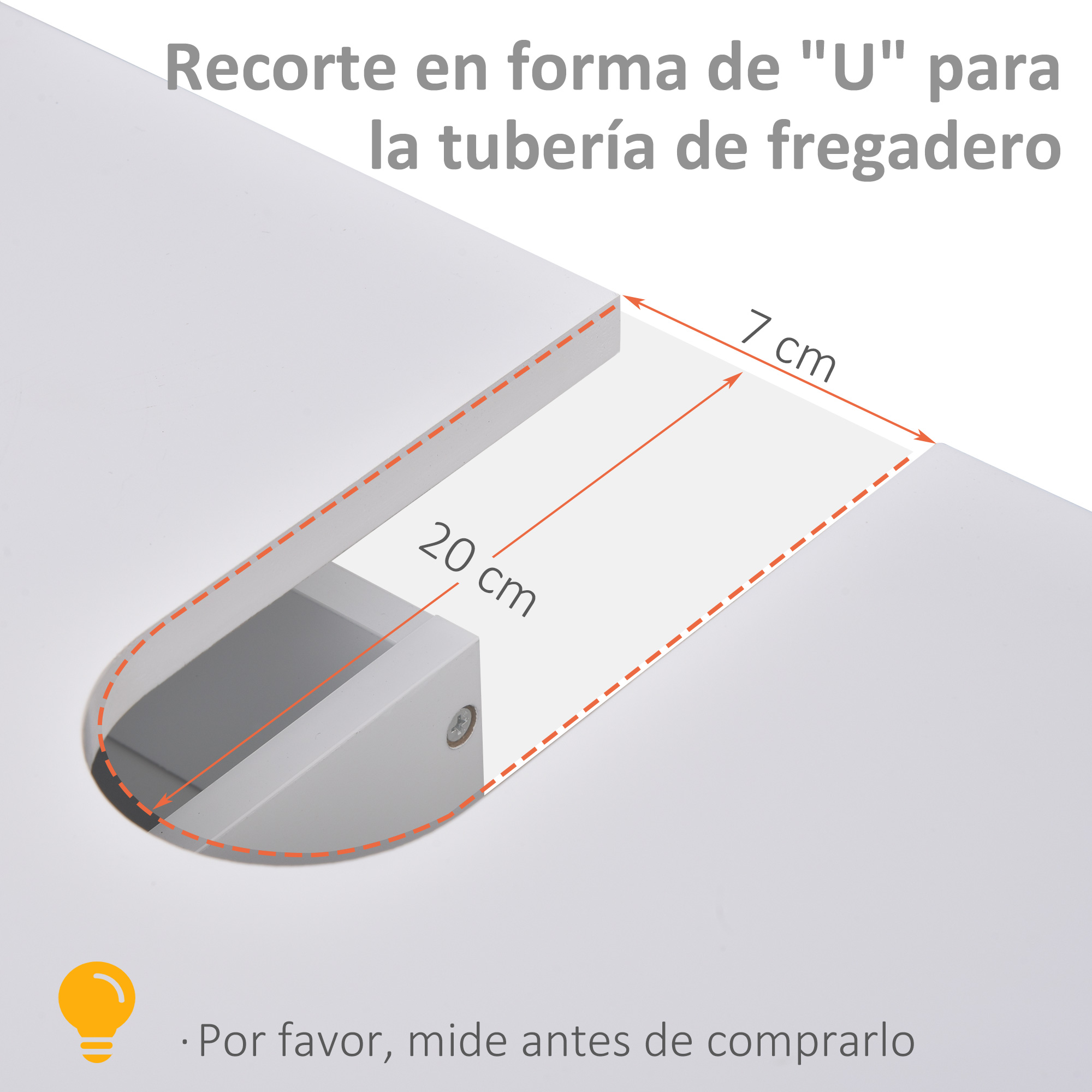 Recorte en U para tubería de fregadero, medidas 20x7 cm.
