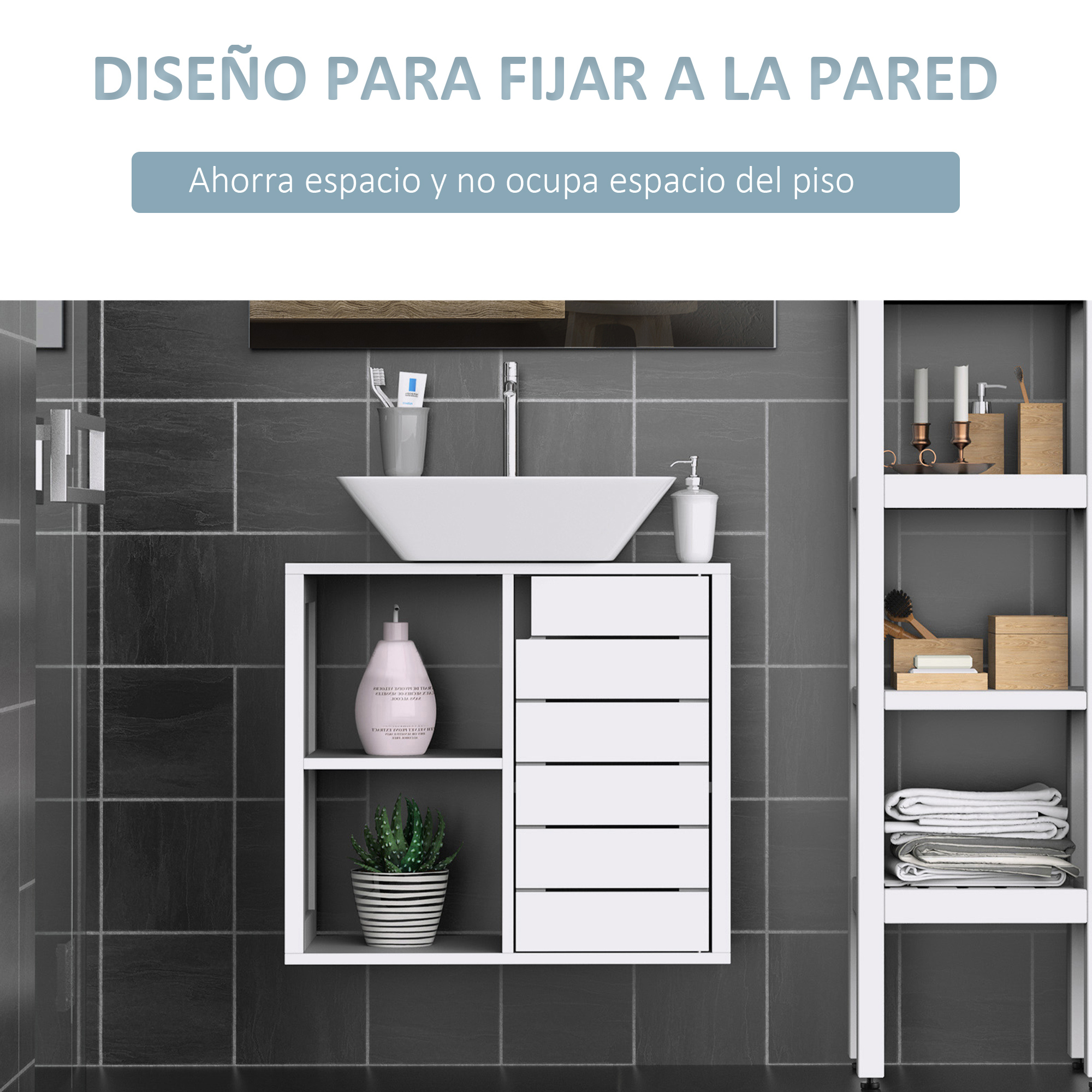 Un tocador de baño de pared con lavabo, espejo y planta.
