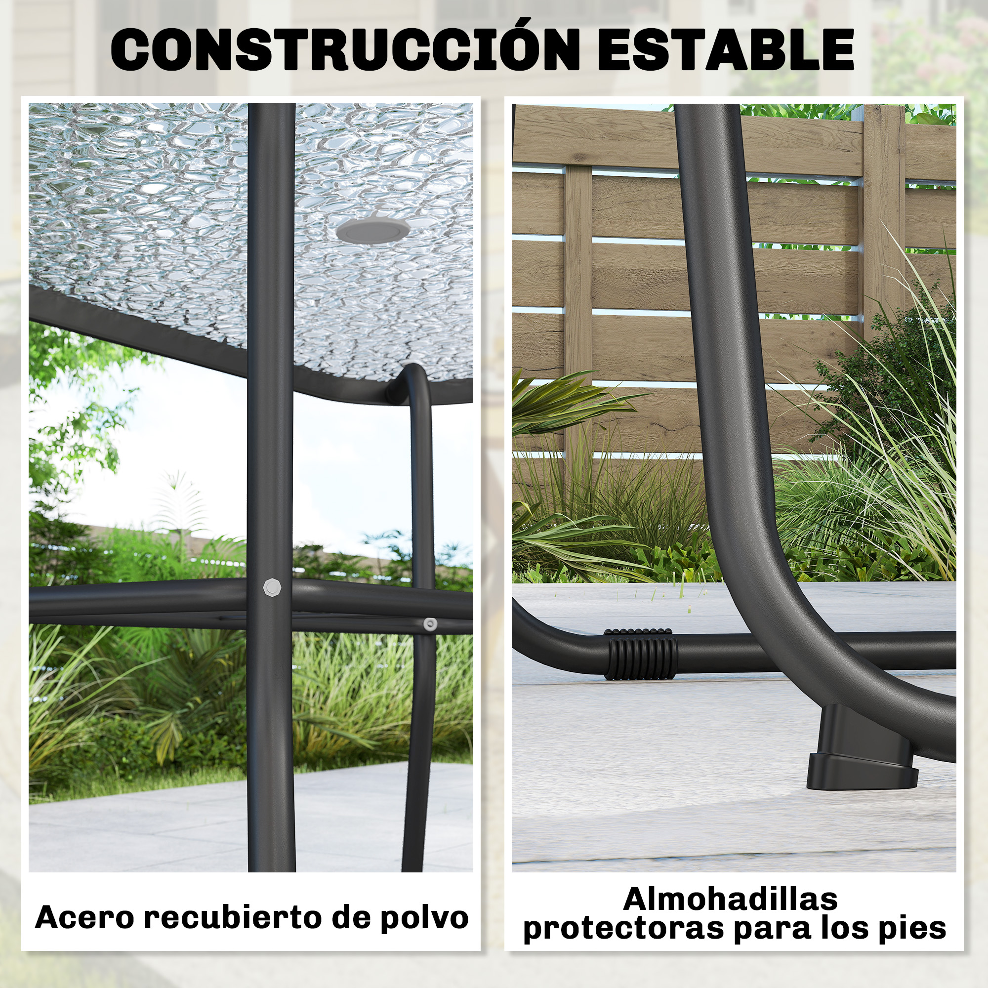 Construcción estable: Acero con recubrimiento en polvo y almohadillas protectoras.