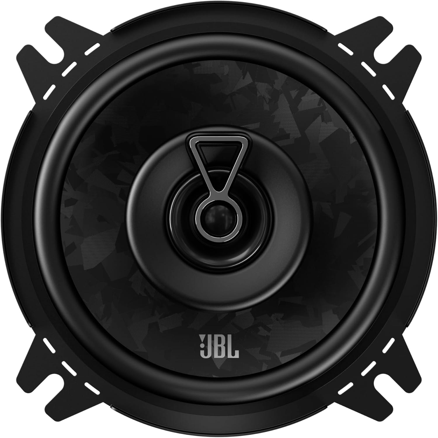 Schwarzer JBL-Lautsprecher mit strukturiertem Konus und Metallgitter.