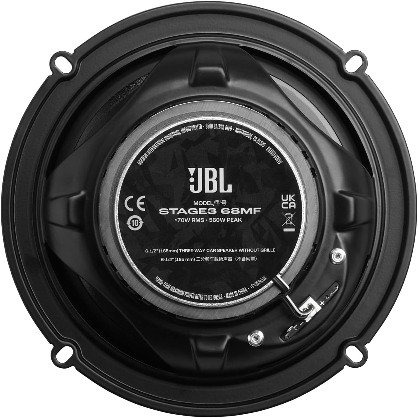 Schwarzer JBL Auto-Lautsprecher, Modell Stage3 68MF, 70W RMS, 560W Peak.