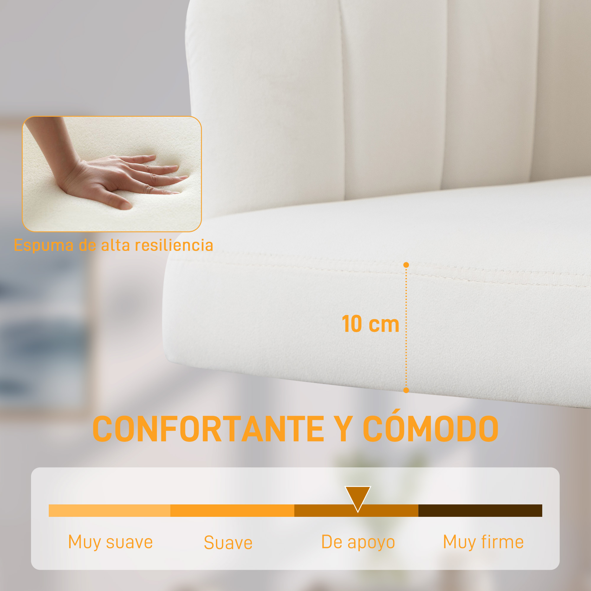 Espuma blanca de 10cm de grosor, de suave a firme en escala.