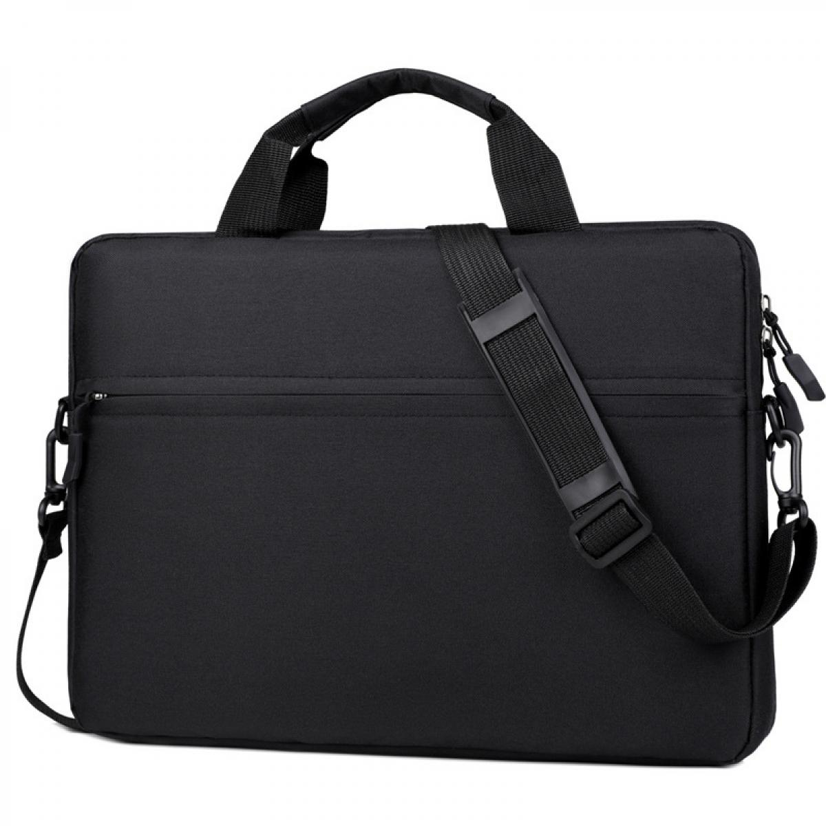 Schwarze Laptoptasche mit Tragegriffen und Schultergurt, auf weißem Hintergrund.
