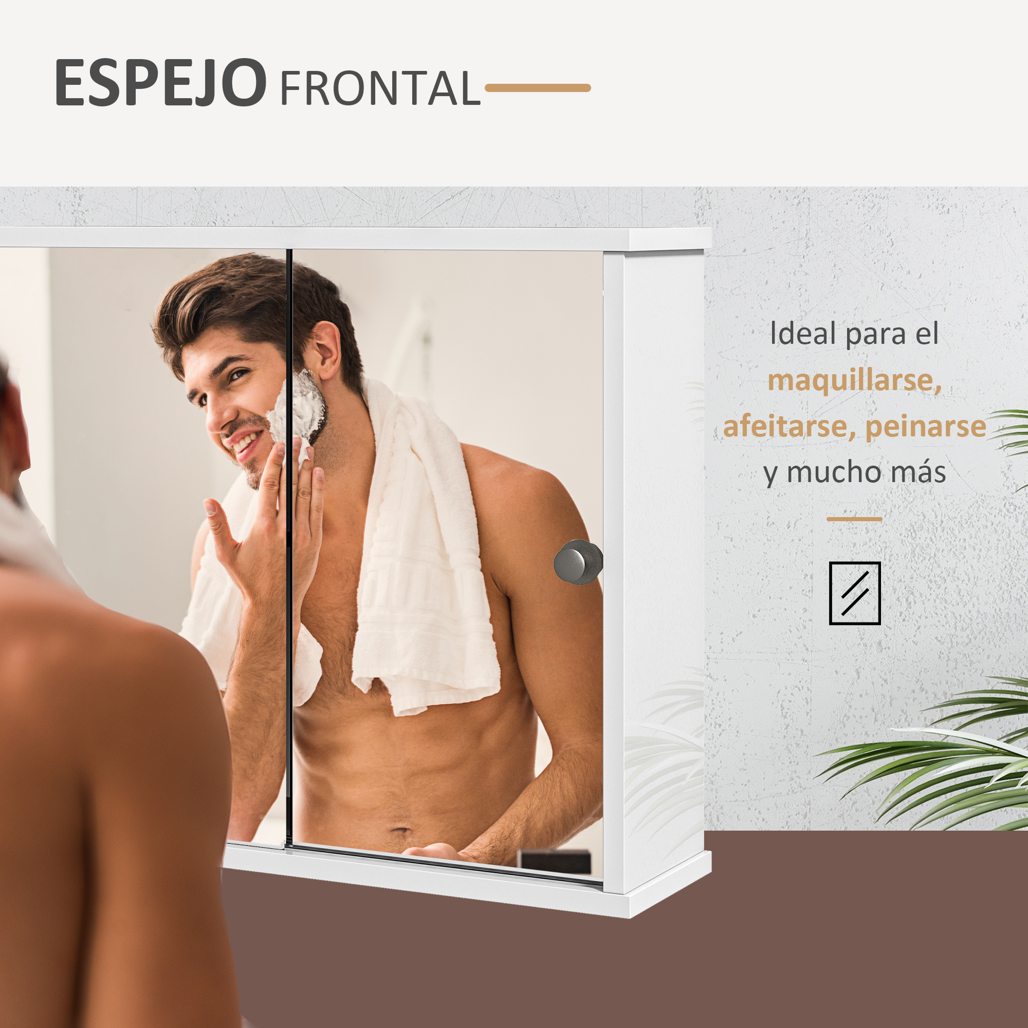 Un hombre se afeita frente a un espejo. Una toalla cuelga de su hombro.