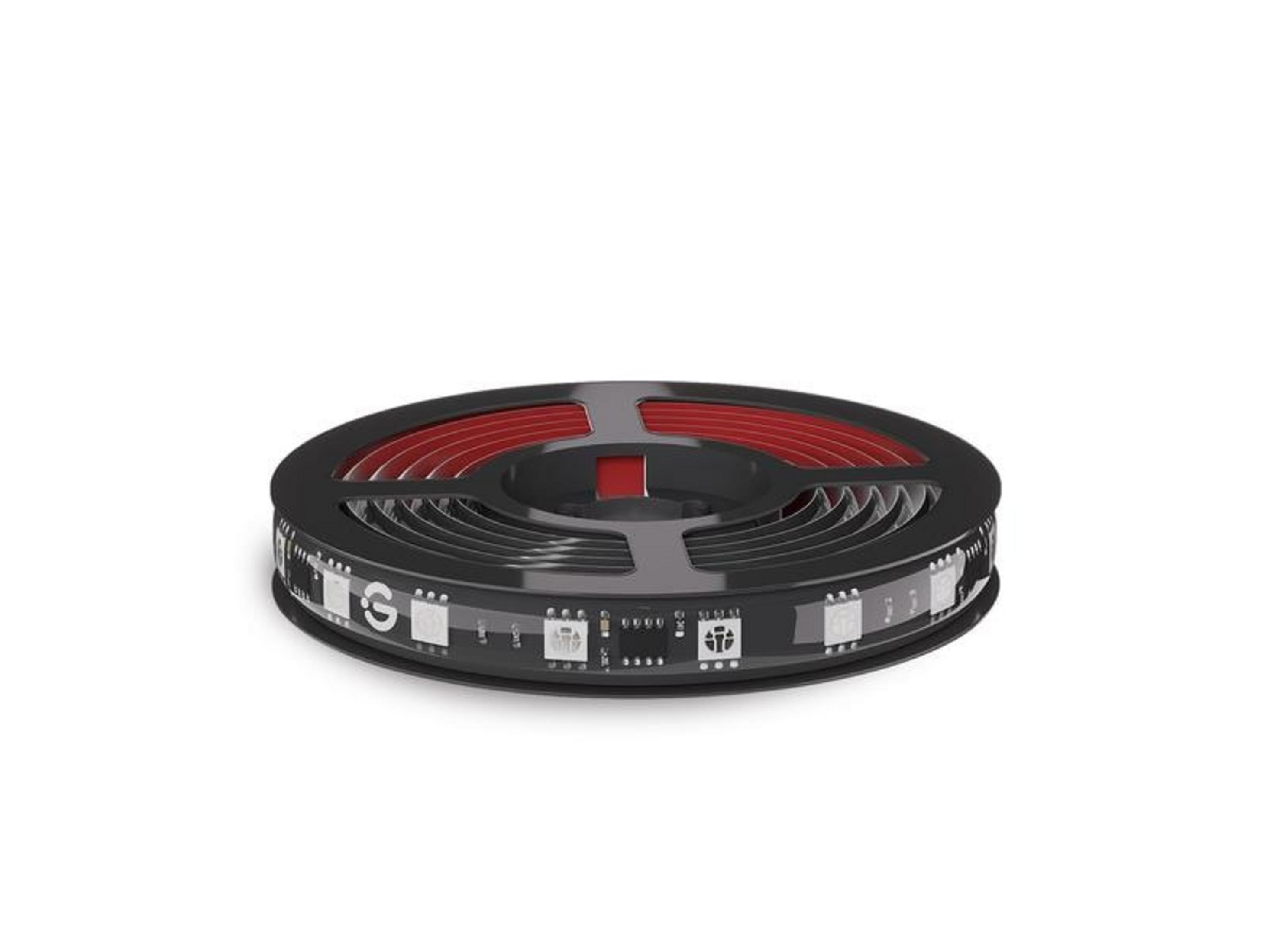 Un mulinello nero con striscia LED rossa, arrotolato.