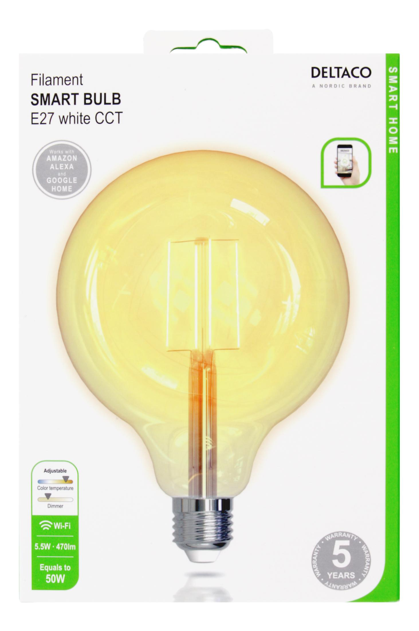 Una grande lampadina a filamento intelligente gialla e luminosa con Wi-Fi.