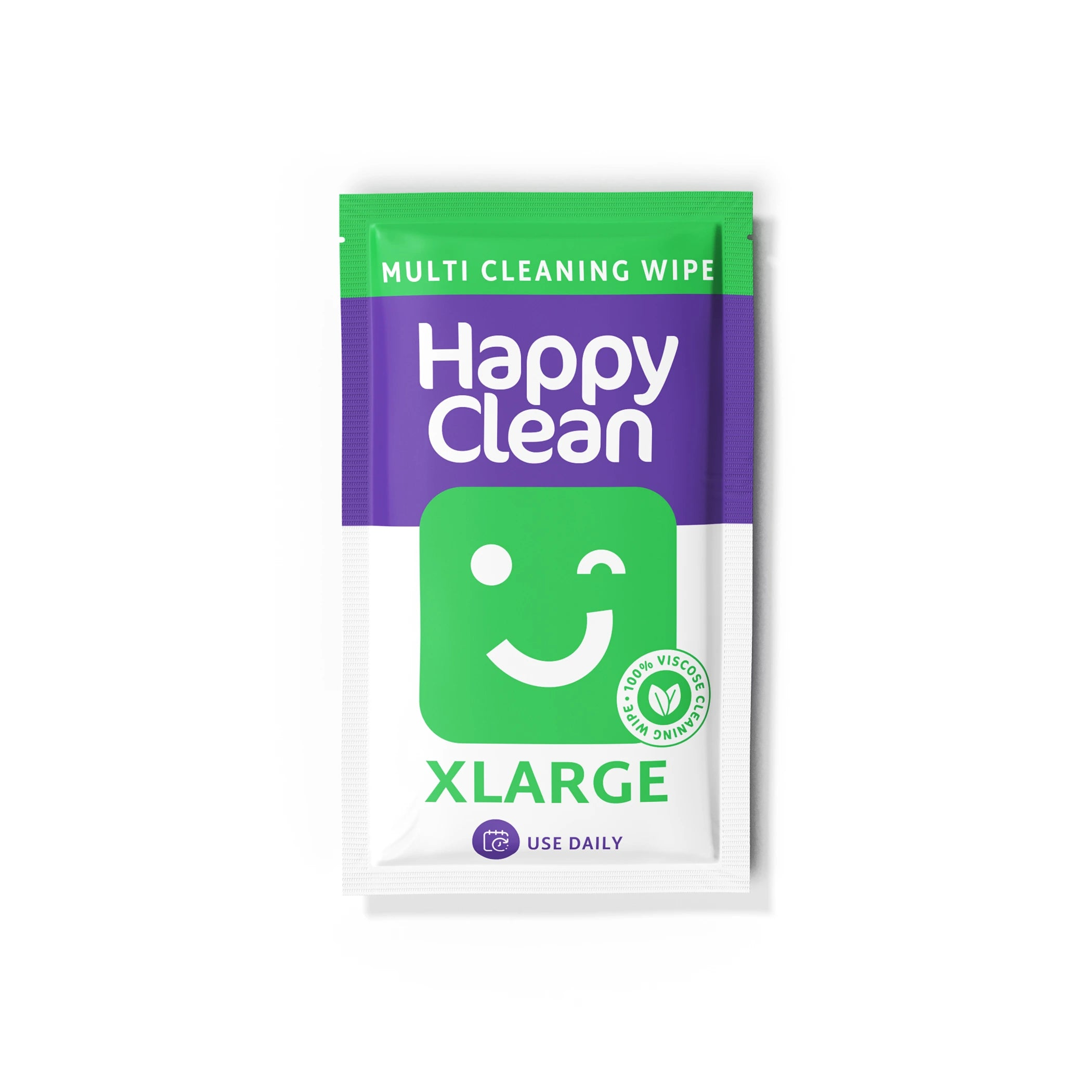 Happy Clean doekjesverpakking met lachend gezichtje en "XLarge" tekst.