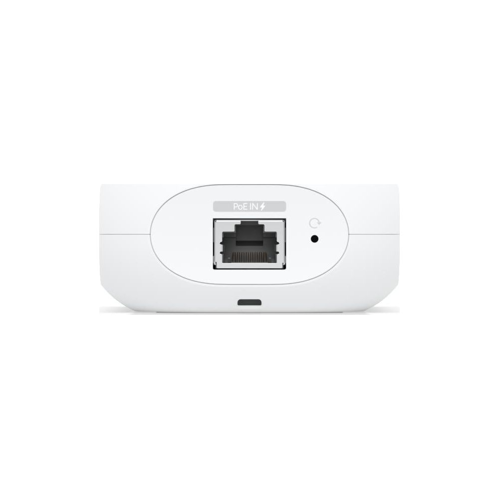 Weißer PoE-Injektor mit Ethernet-Anschluss, Beschriftung PoE IN 4.