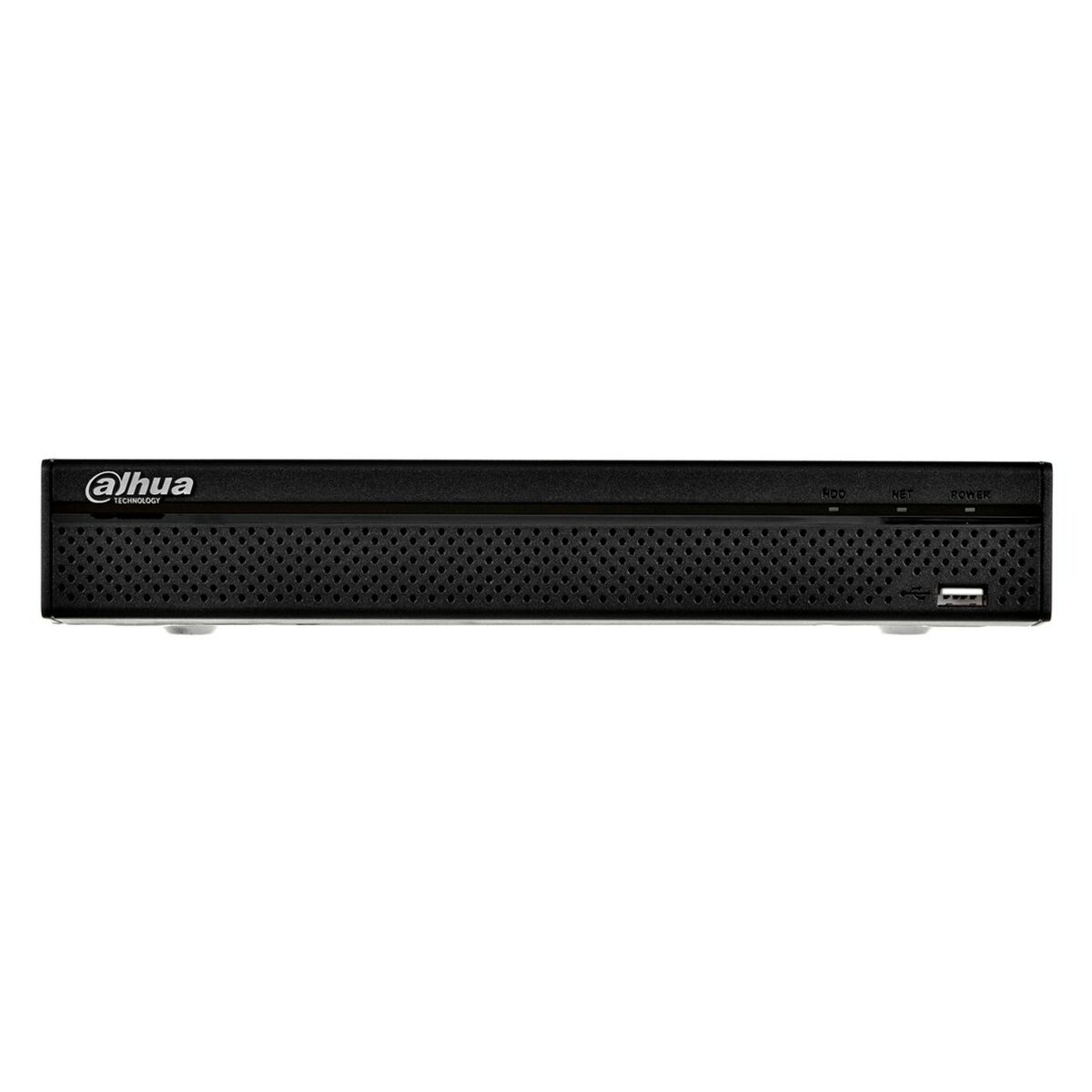 Schwarzer Dahua DVR mit Lüftungsschlitzen und Anzeigen für HDD, NET und POWER.