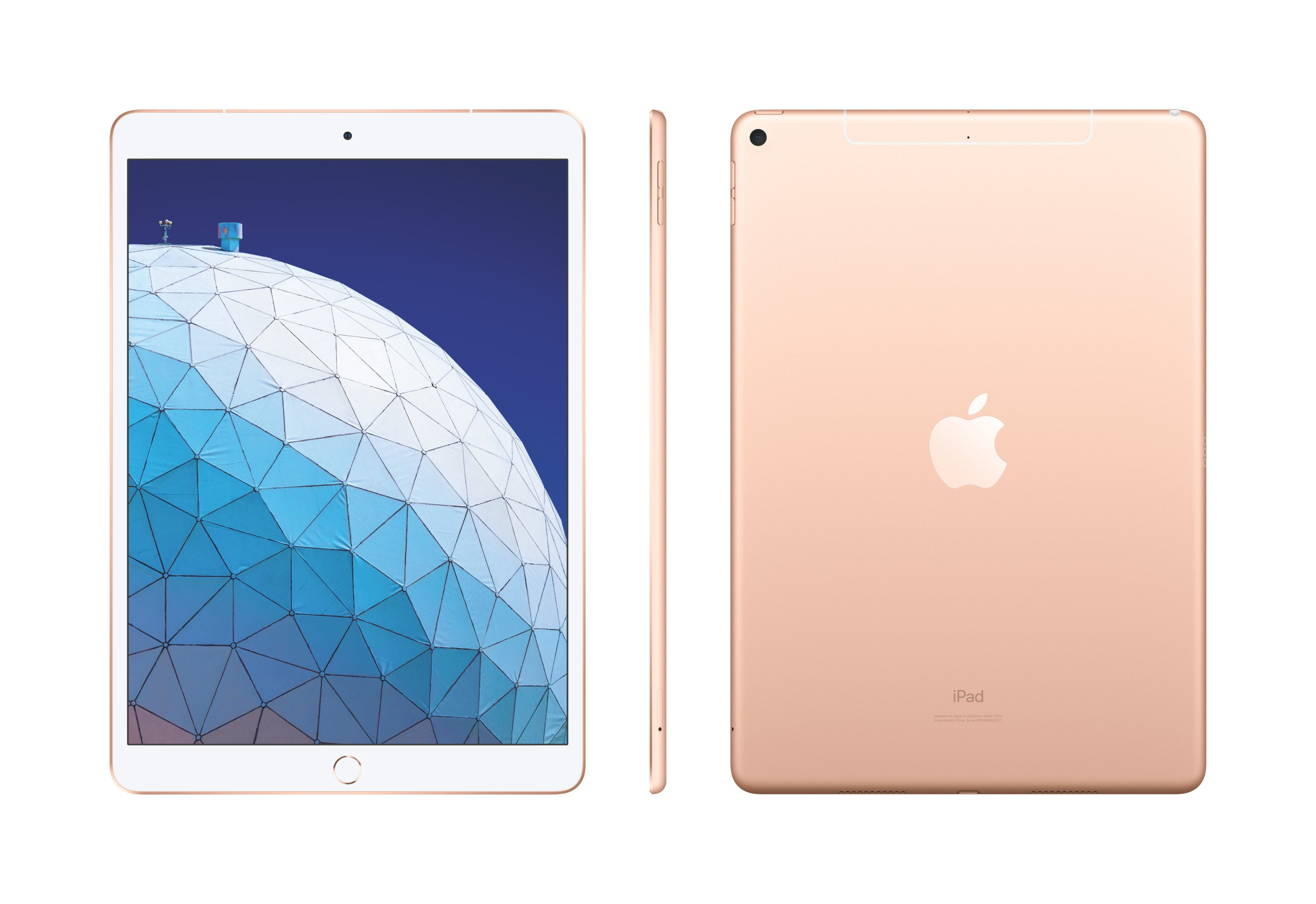 Ein roségoldenes iPad Air mit dem Apple-Logo auf der Rückseite.