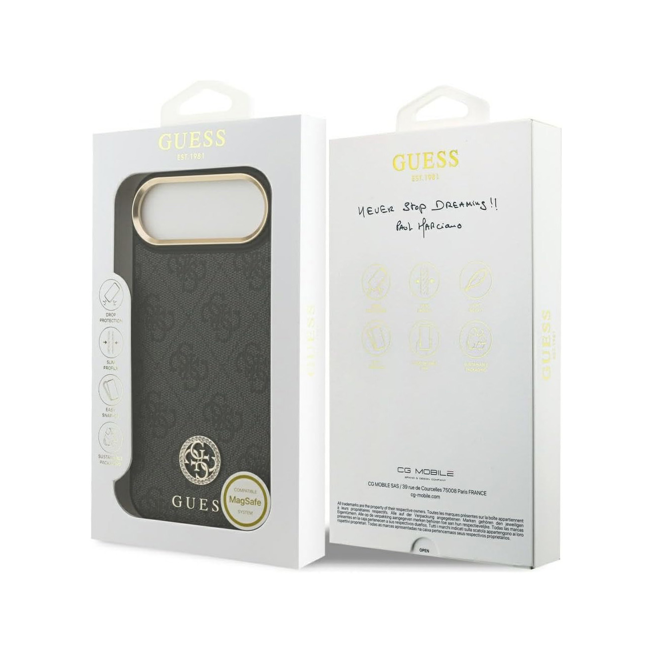 Funda Guess con estampado de monograma y compatibilidad MagSafe.