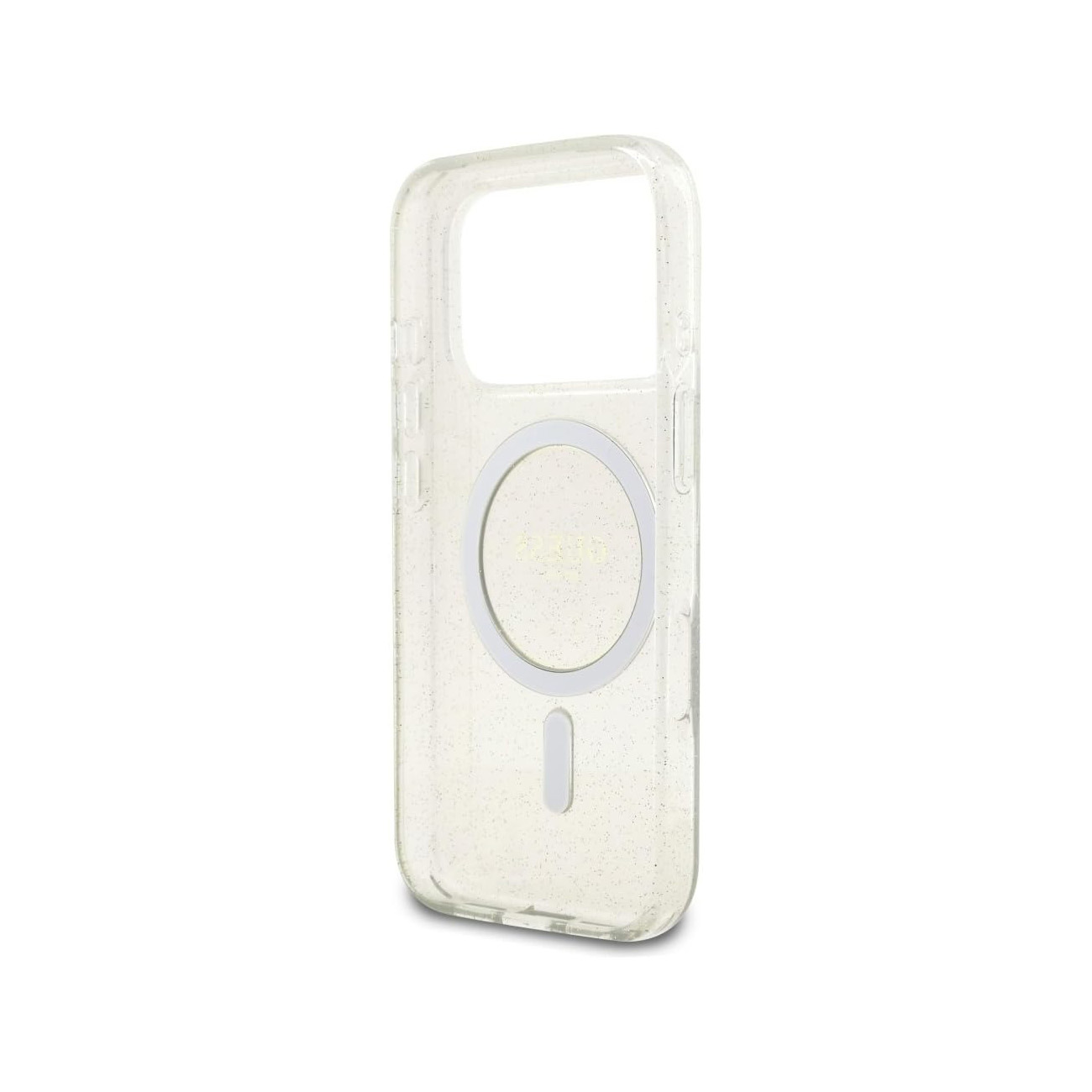 Una cover trasparente per telefono con glitter e anello magnetico.