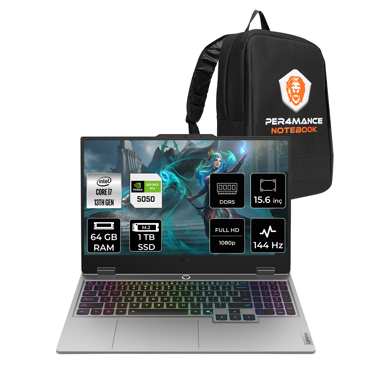 LENOVO LOQ RTX5050 8GB FHD 83JE00WGTRP333 Intel Core I7-13700HX 64 GB RAM 1 TB SSD 15,6 inç FreeDOS Laptop+Çanta Luna Gri