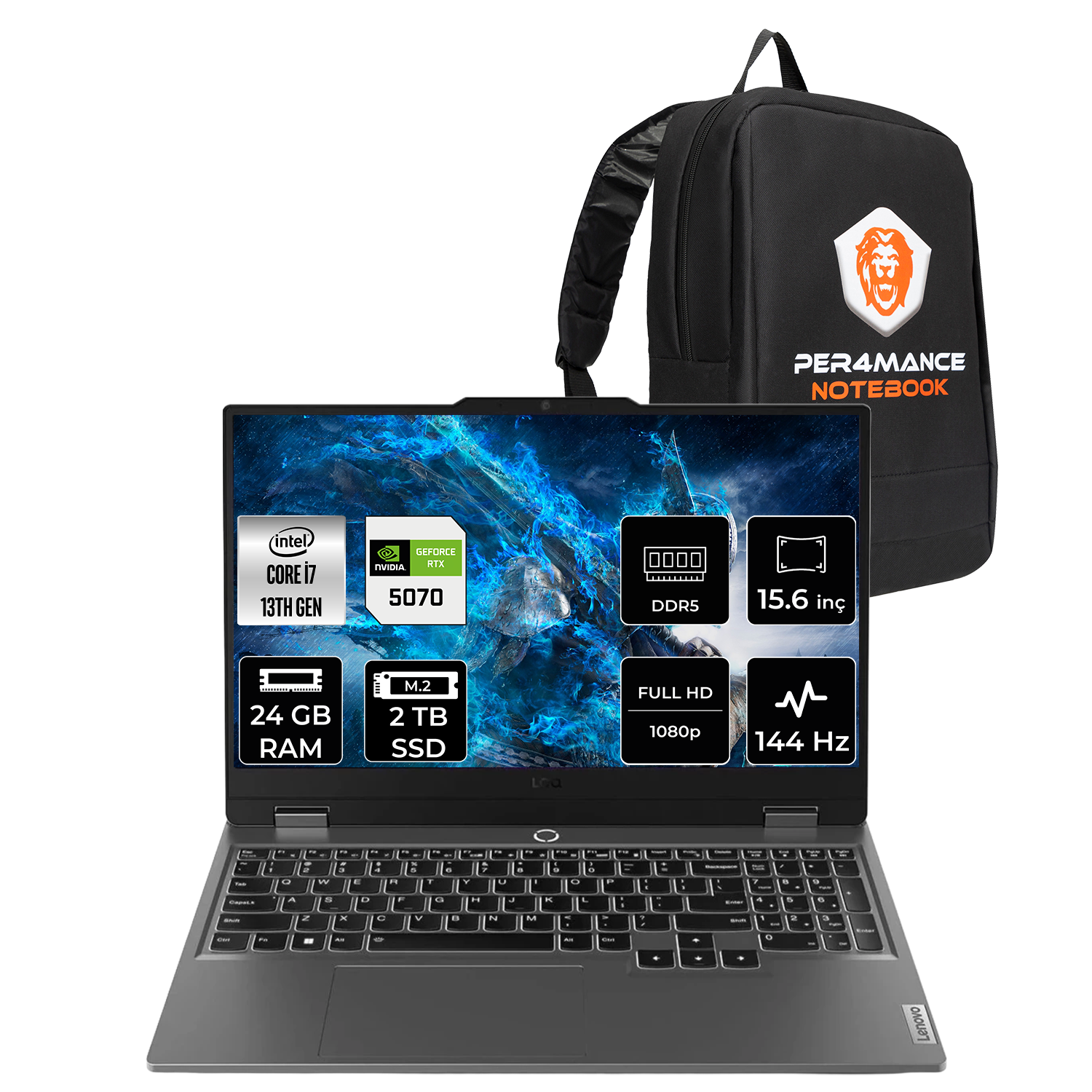 LENOVO LOQ RTX5070 8GB FHD 83JE00D0TRP314 Intel Core I7-13650HX 24 GB RAM 2 TB SSD 15,6 inç FreeDOS Laptop+Çanta Luna Gri