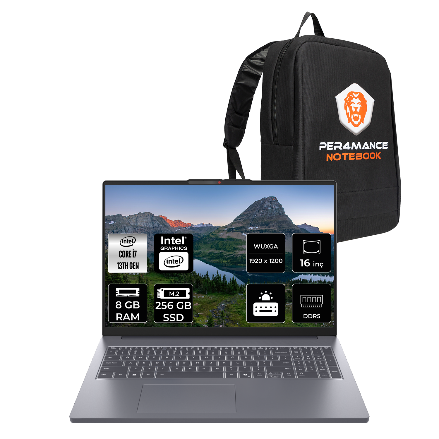 LENOVO IP Slim 3 FHD+ 83K2001VTRP301 Intel Core I7-13620H 8 GB RAM 256 GB SSD 16 inç FreeDOS Laptop+Çanta Luna Gri