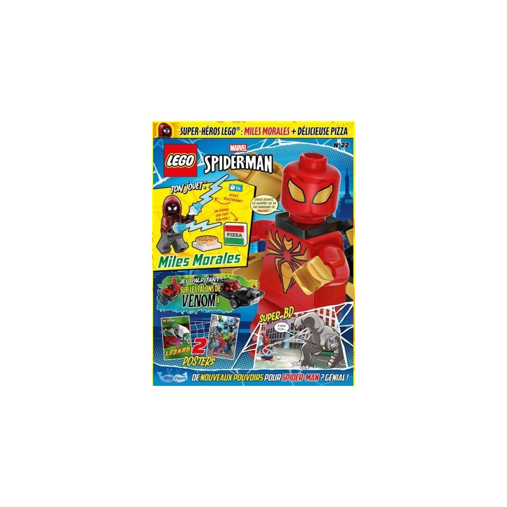 Miles Morales ve pizzanın yer aldığı LEGO Örümcek Adam dergisi. Oyun ve posterler içerir.