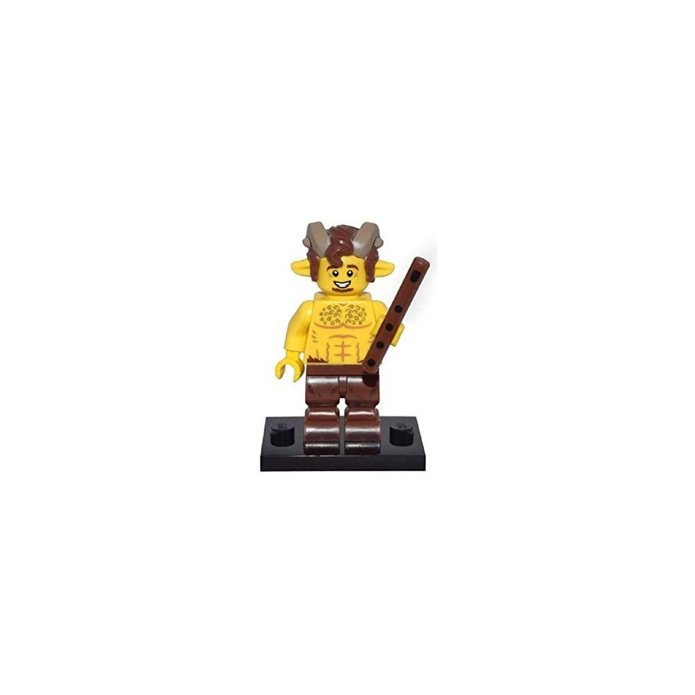Kahverengi boynuzlu ve pantolonlu sarı Lego figürü flüt tutuyor.