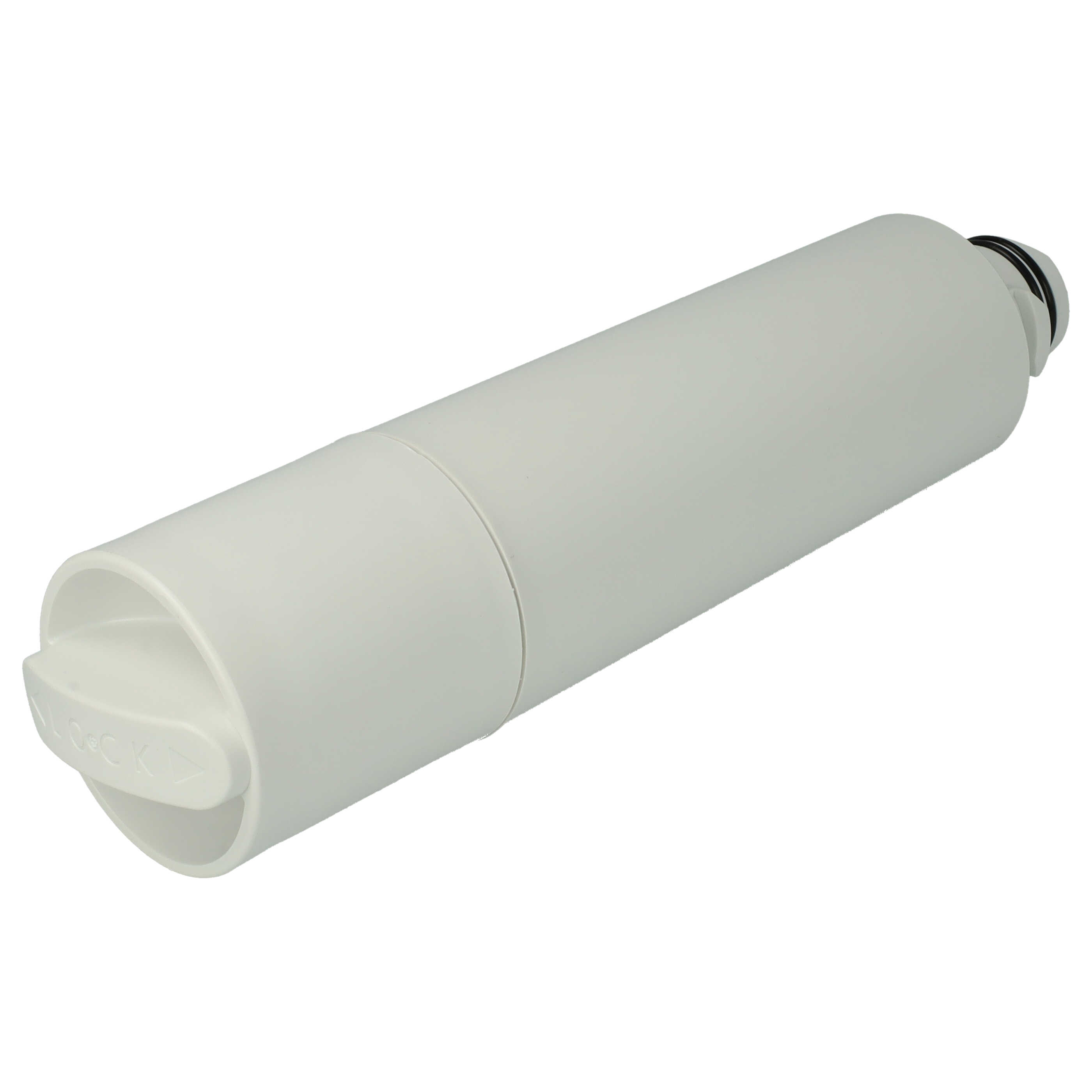 Ein weißer Wasserfilter mit einem Verriegelungsmechanismus.