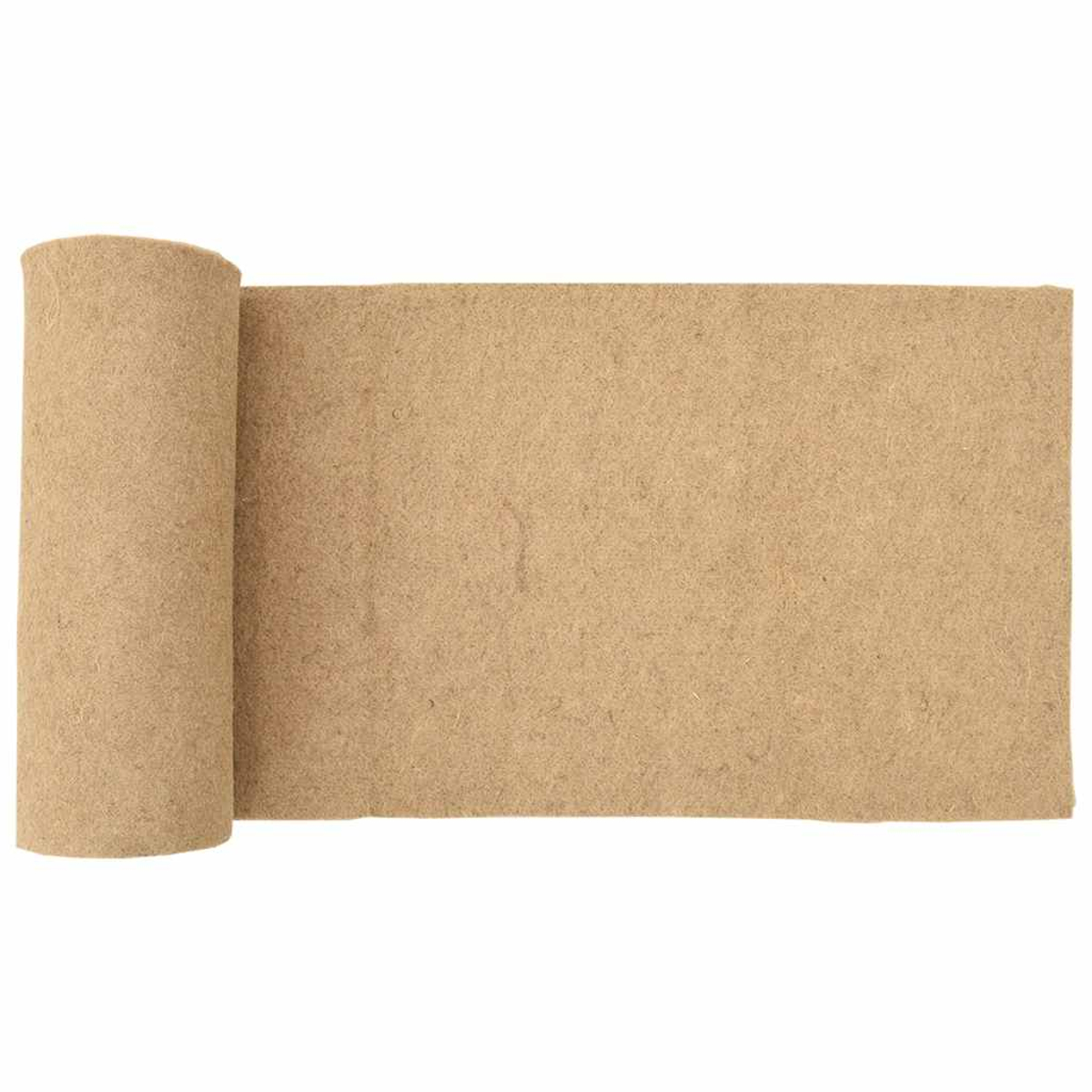 Eine aufgerollte braune Matte auf weißem Hintergrund.