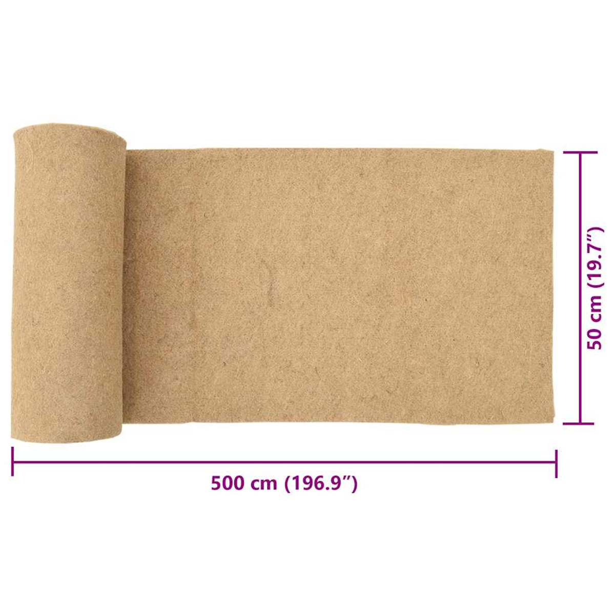 Ein aufgerolltes braunes Vlies mit Maßen von 500 cm x 50 cm.