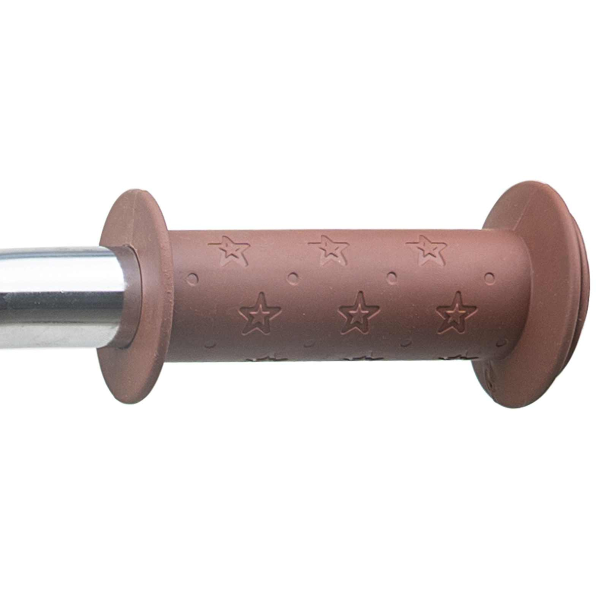 Brauner Lenkergriff mit Sternen und silbernem Metalleinsatz links.