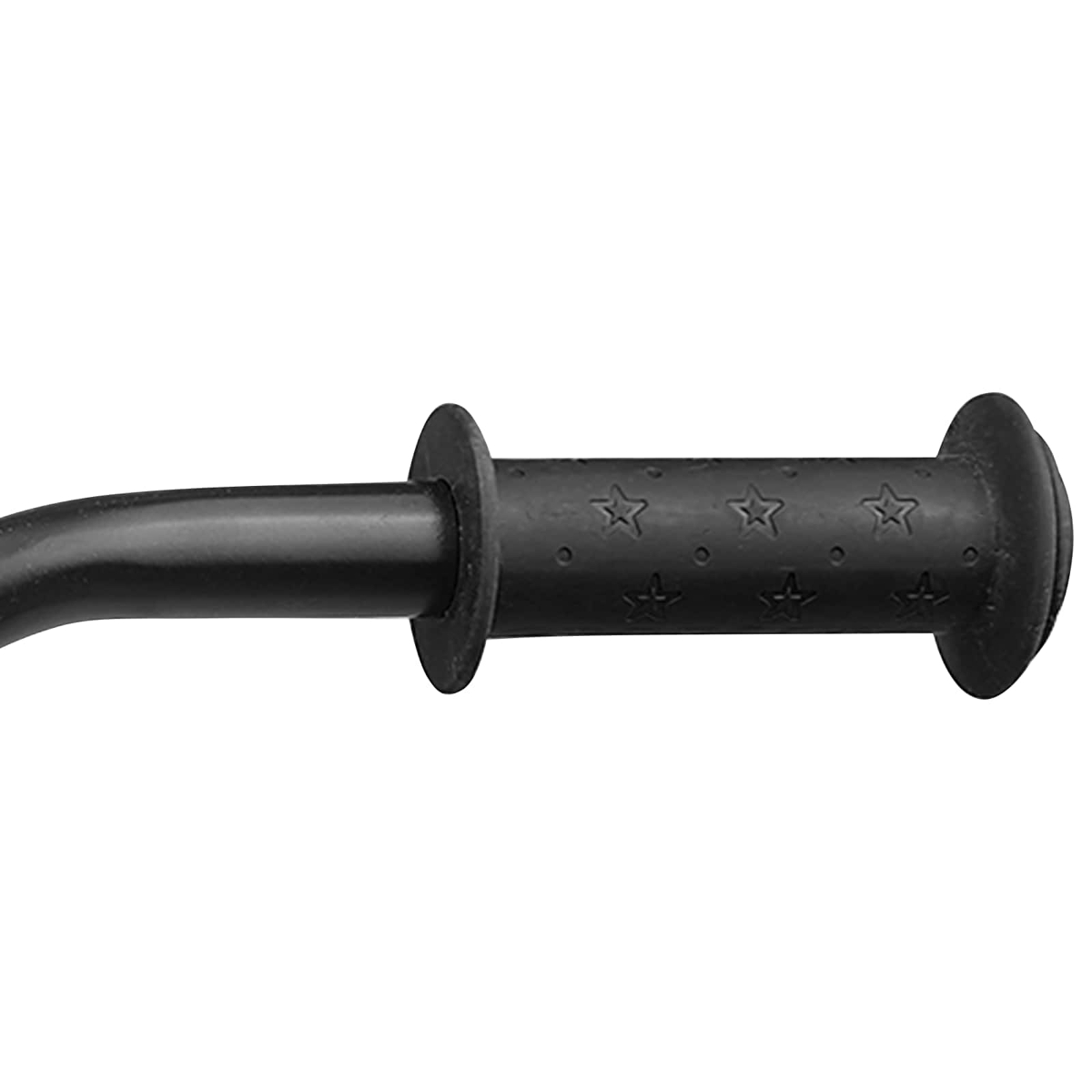 Schwarzer Fahrradgriff mit Sternenmuster und Ringen.