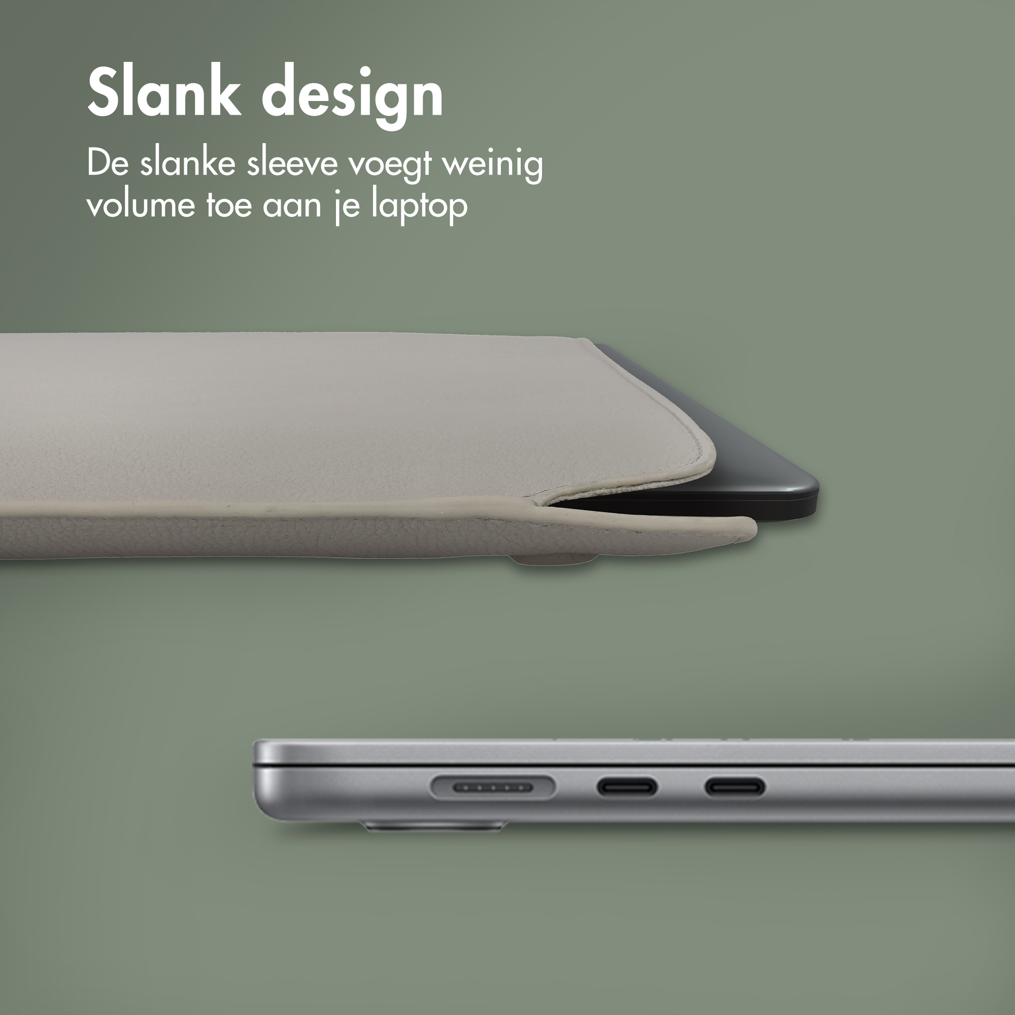 Ein grauer Laptop-Sleeve, der einen Laptop schützt. Daneben ein Laptop.