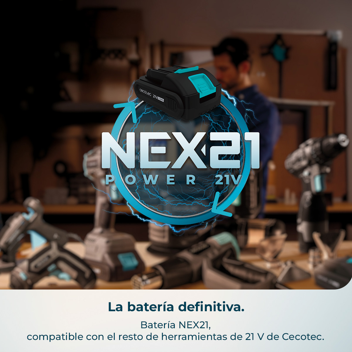 Ein Akkupack für Elektrowerkzeuge von Cecotec, NEX21 Power 21V.