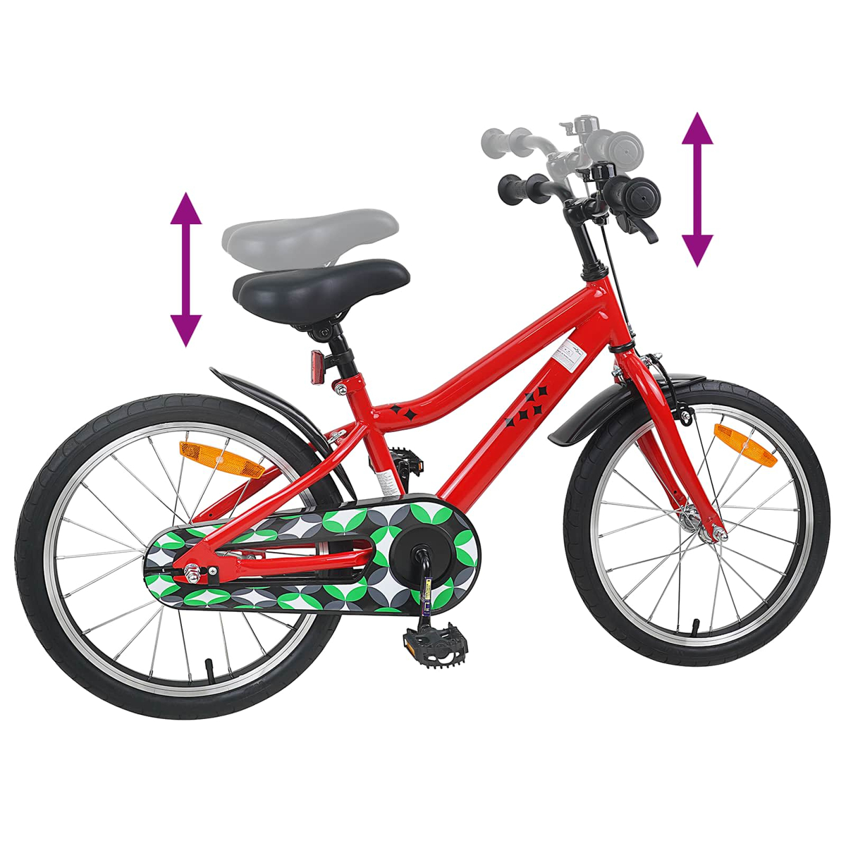 Rotes Kinderfahrrad mit verstellbarer Sitzhöhe und Lenkerhöhe.