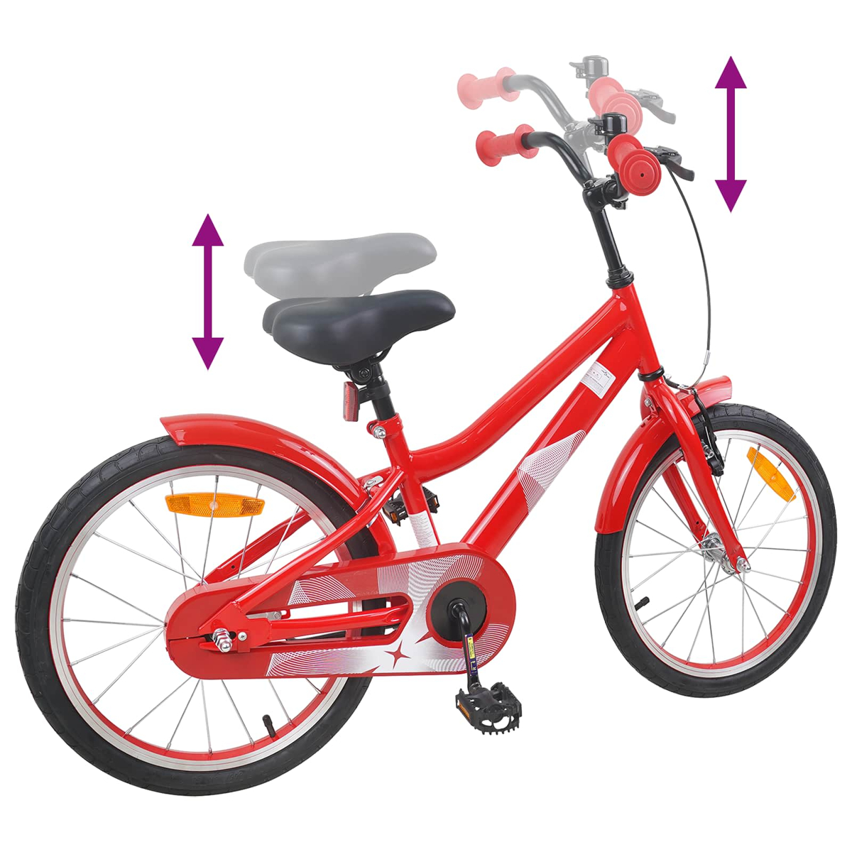 Rotes Kinderfahrrad mit verstellbarem Sattel und Lenker.