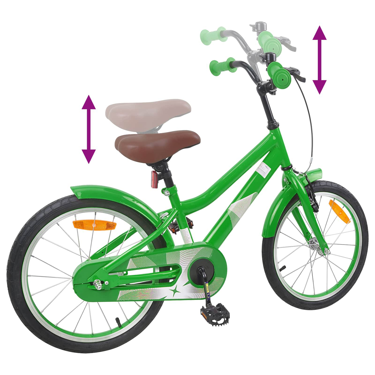Grünes Kinderfahrrad mit verstellbarem Sattel und Lenker.