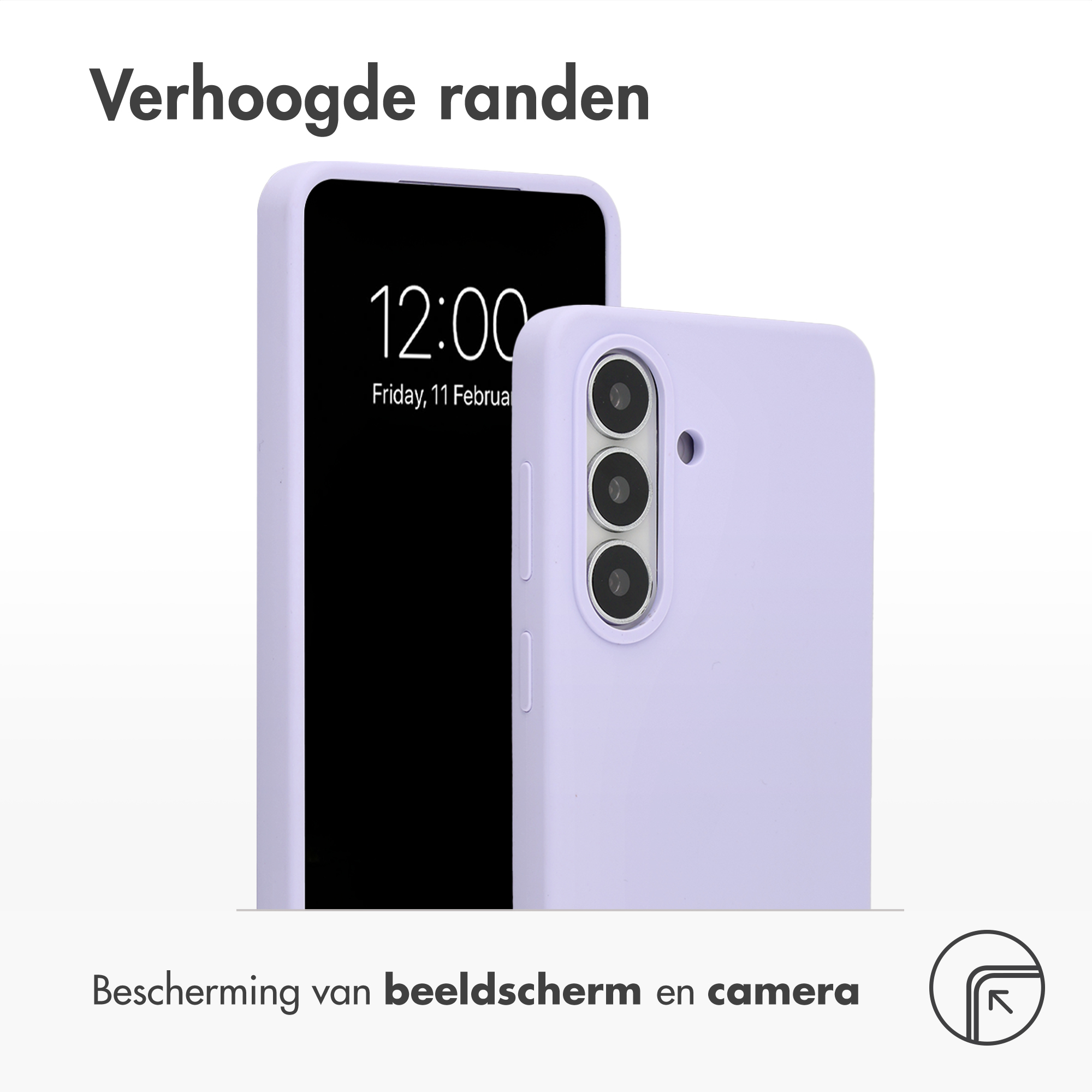 Een paarse telefoonhoes met drie cameralenzen, die een smartphone beschermt.