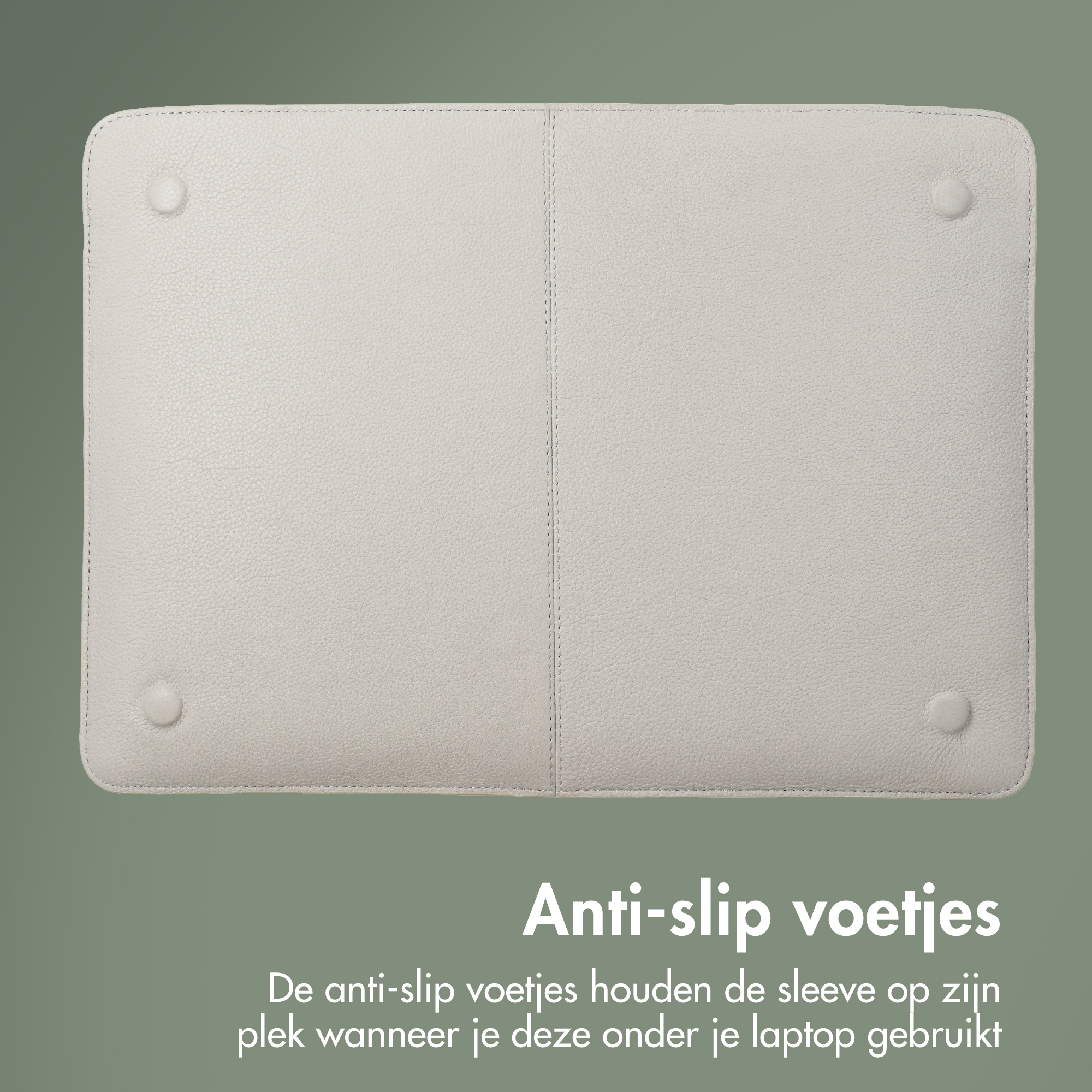 Eine weiße Laptop-Hülle mit vier runden Anti-Rutsch-Füßen auf der Unterseite.