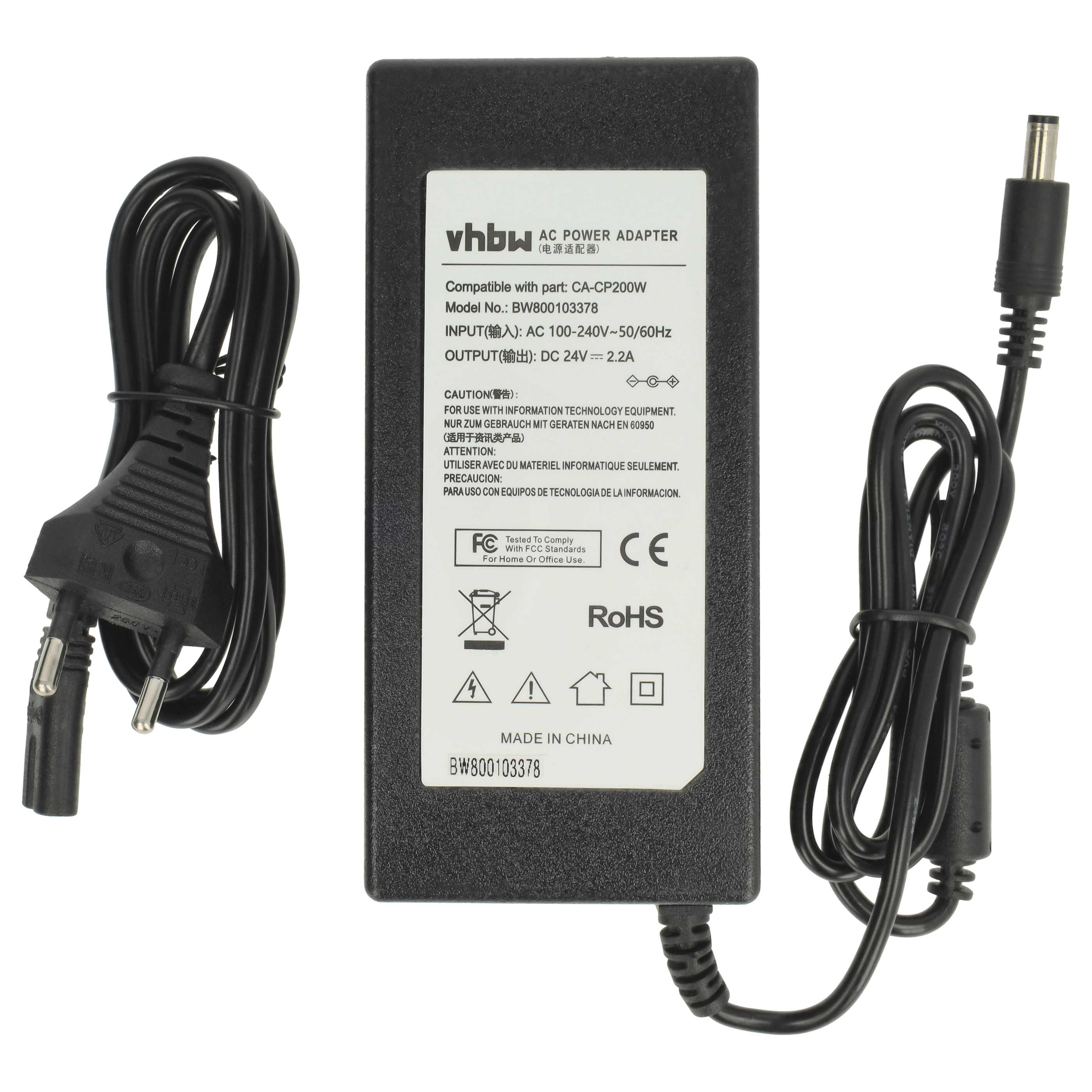 Schwarzes Netzteil mit Kabel und Stecker, Modell BW800103378.