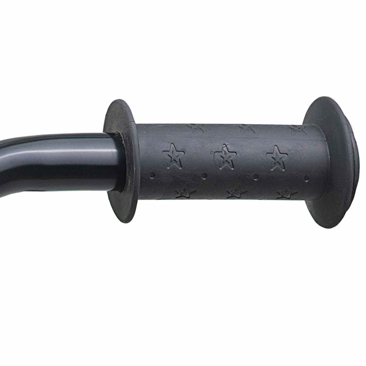 Schwarzer Lenkergriff mit Sternenmuster und einem schwarzen Metallrohr.
