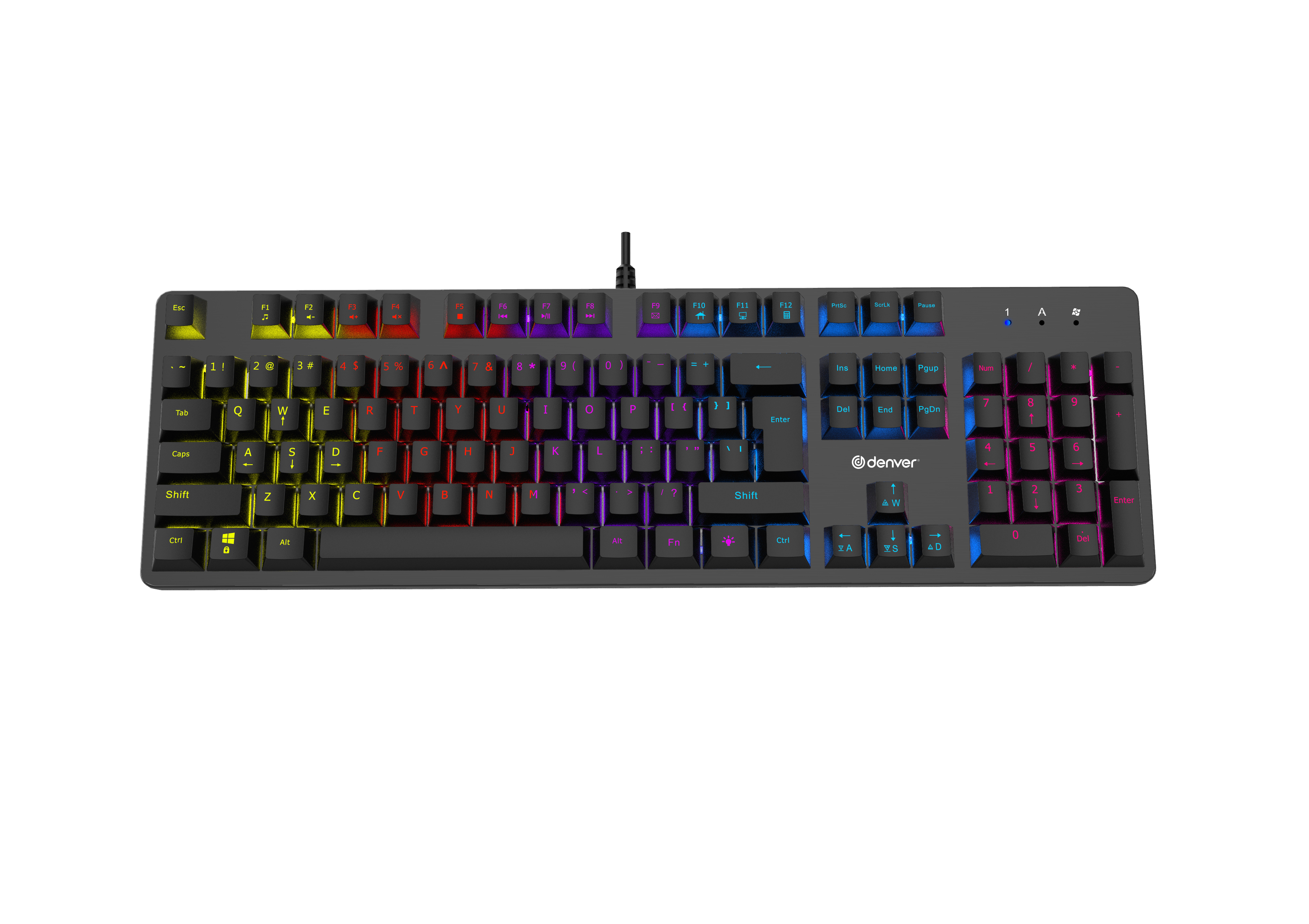 Czarna klawiatura z podświetleniem RGB i klawiaturą numeryczną.