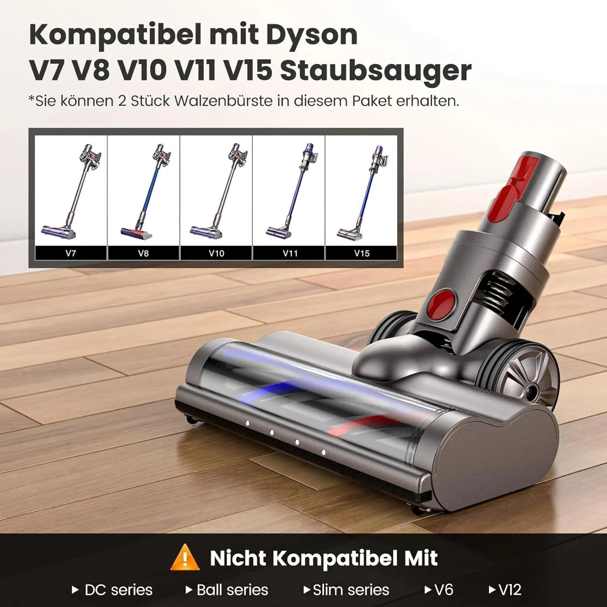 Dyson Staubsauger V7-V15 kompatibel. Mehrere Modelle V7-V15 abgebildet.
