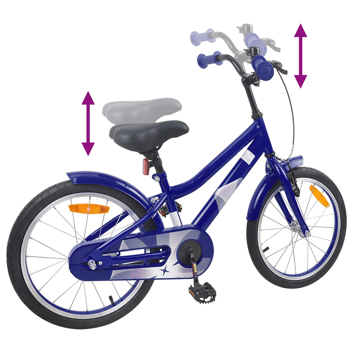 Blaues Kinderfahrrad mit verstellbarer Sattel- und Lenkerhöhe.