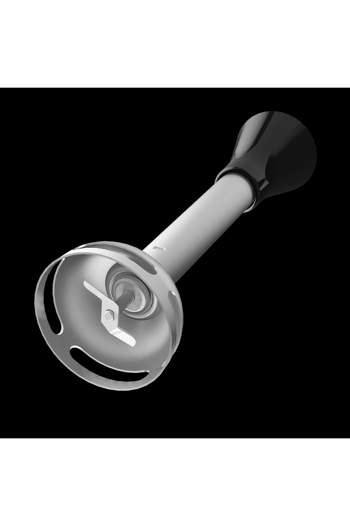 Siyah saplı gümüş daldırma blender ayağı siyah arka plan üzerinde.