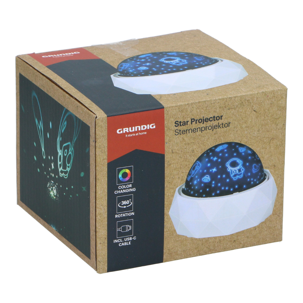 Box of a star projector featuring astronaut and space designs.