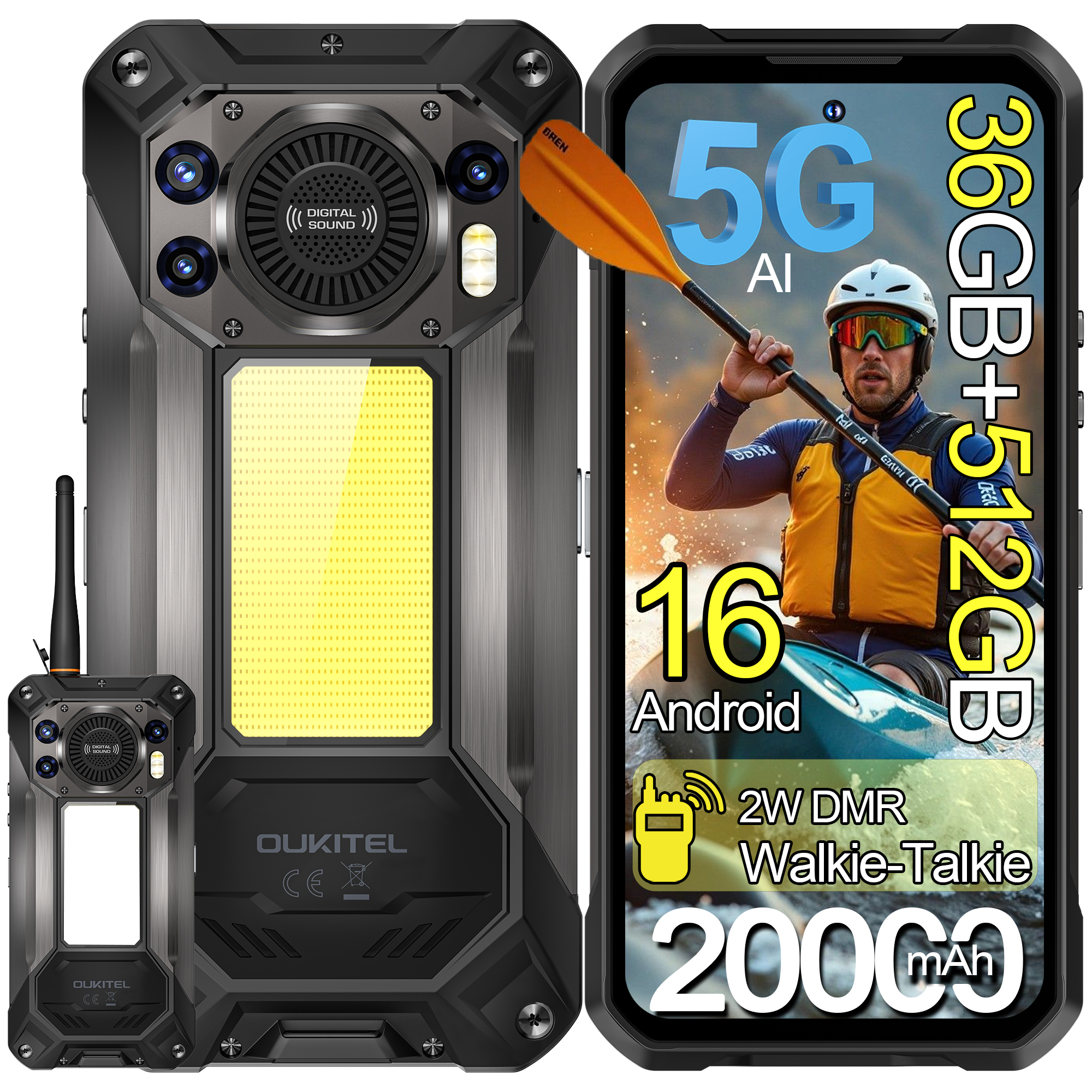 Smartphone robusto con 5G, 16 GB di RAM, 512 GB di archiviazione e walkie-talkie DMR da 2W.