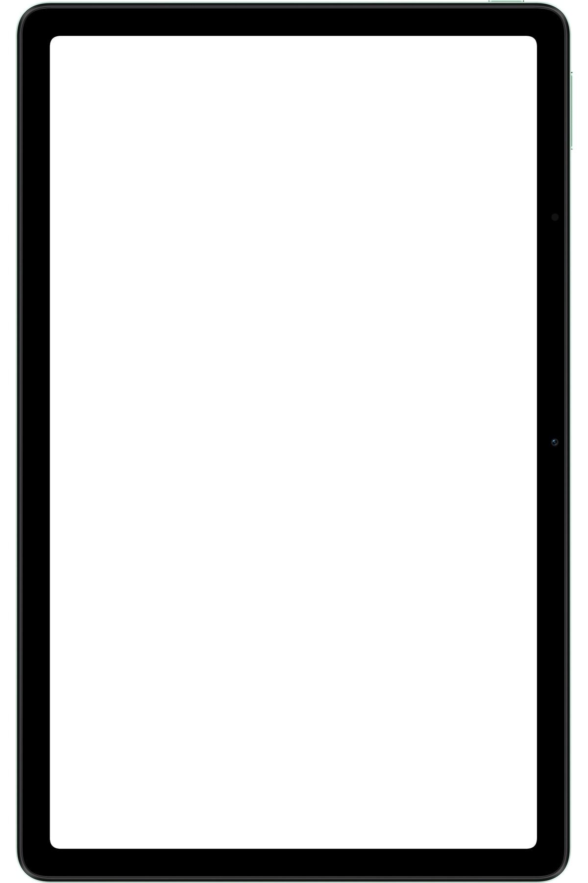 Dikey tutulan, boş beyaz ekranlı siyah tablet.