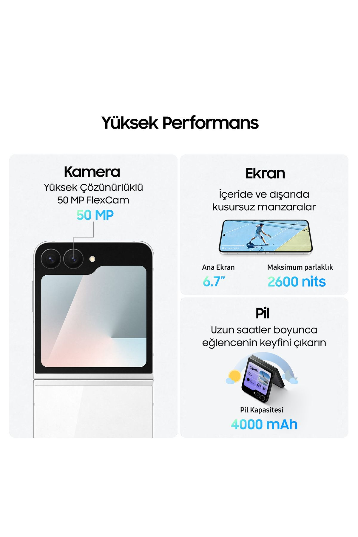 50MP kamera, 6,7 inç ekran ve 4000 mAh pil özellikli kapaklı telefon.
