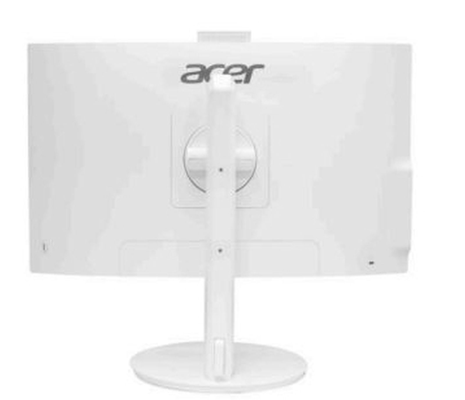Vista posteriore di un monitor Acer bianco con supporto.