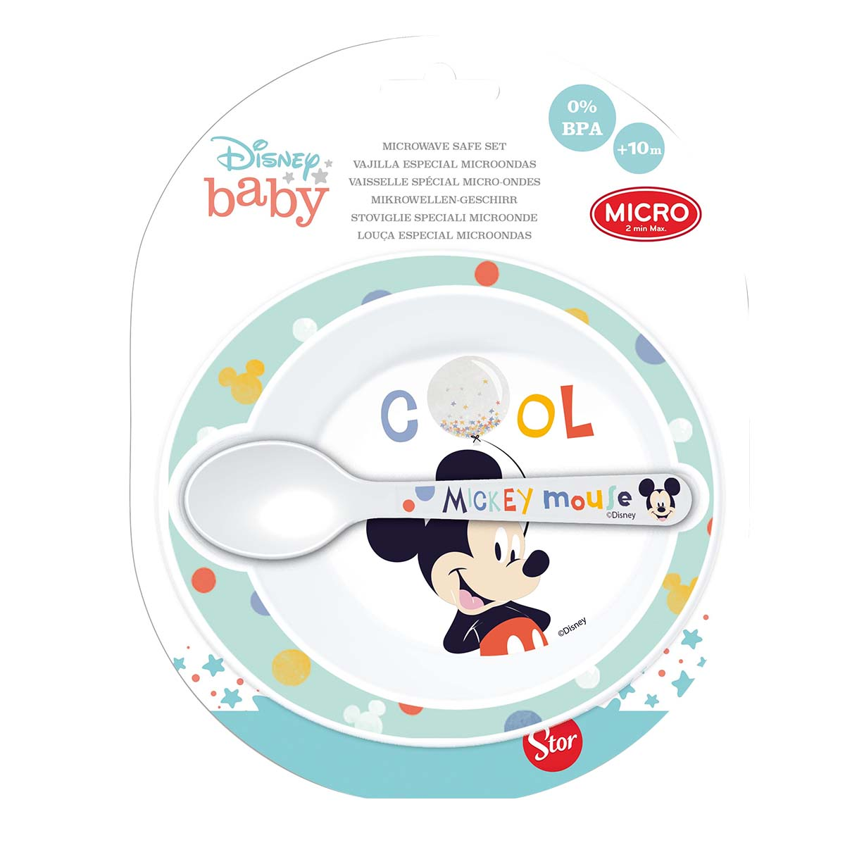 Set Disney Baby Mickey Mouse piatto e cucchiaio, adatto al microonde.
