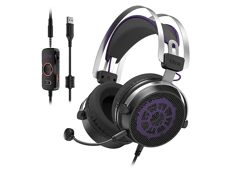 FIFINE AmpliGame H18V 7.1 Surround Open-Back Kablolu Oyuncu Kulak Üstü Kulaklık Siyah