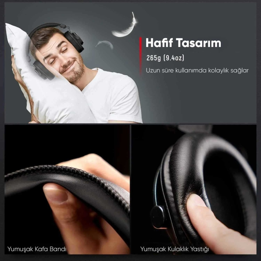 Yastıkta kulaklıklı adam, kafa bandı ve kulak yastıklarının yakın çekimi.