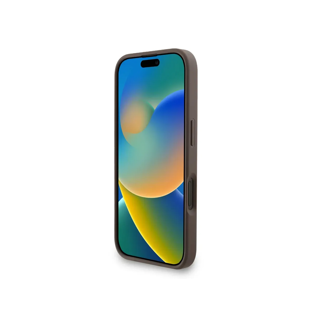Teléfono marrón con un fondo de pantalla colorido en su pantalla.