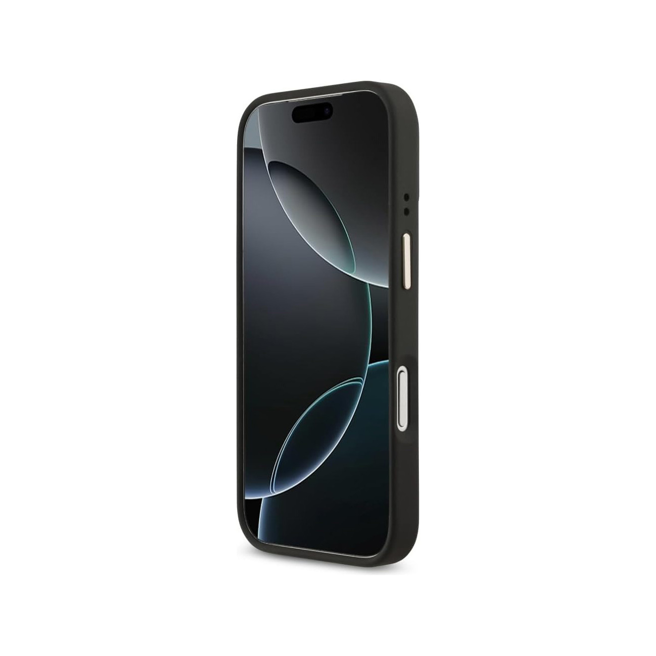 Smartphone negro con pantalla oscura mostrando círculos de luz.