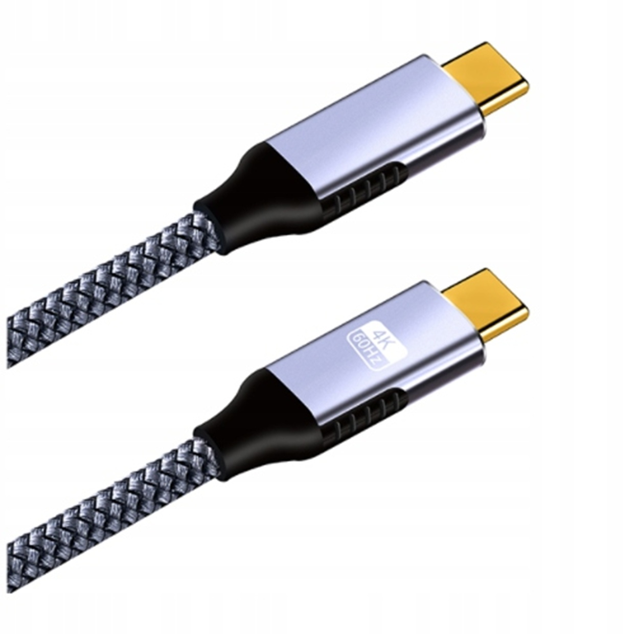 Dwa srebrne kable USB-C z czarnym plecionym przewodem i logo 4K 60Hz.